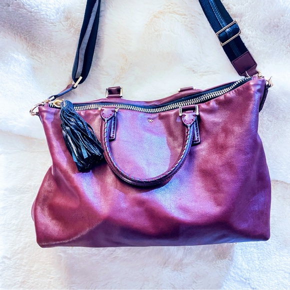 NEW-ANYA HINDMARCH BURGUNDY LEATHER TOTE BAG - Picture 6 of 16